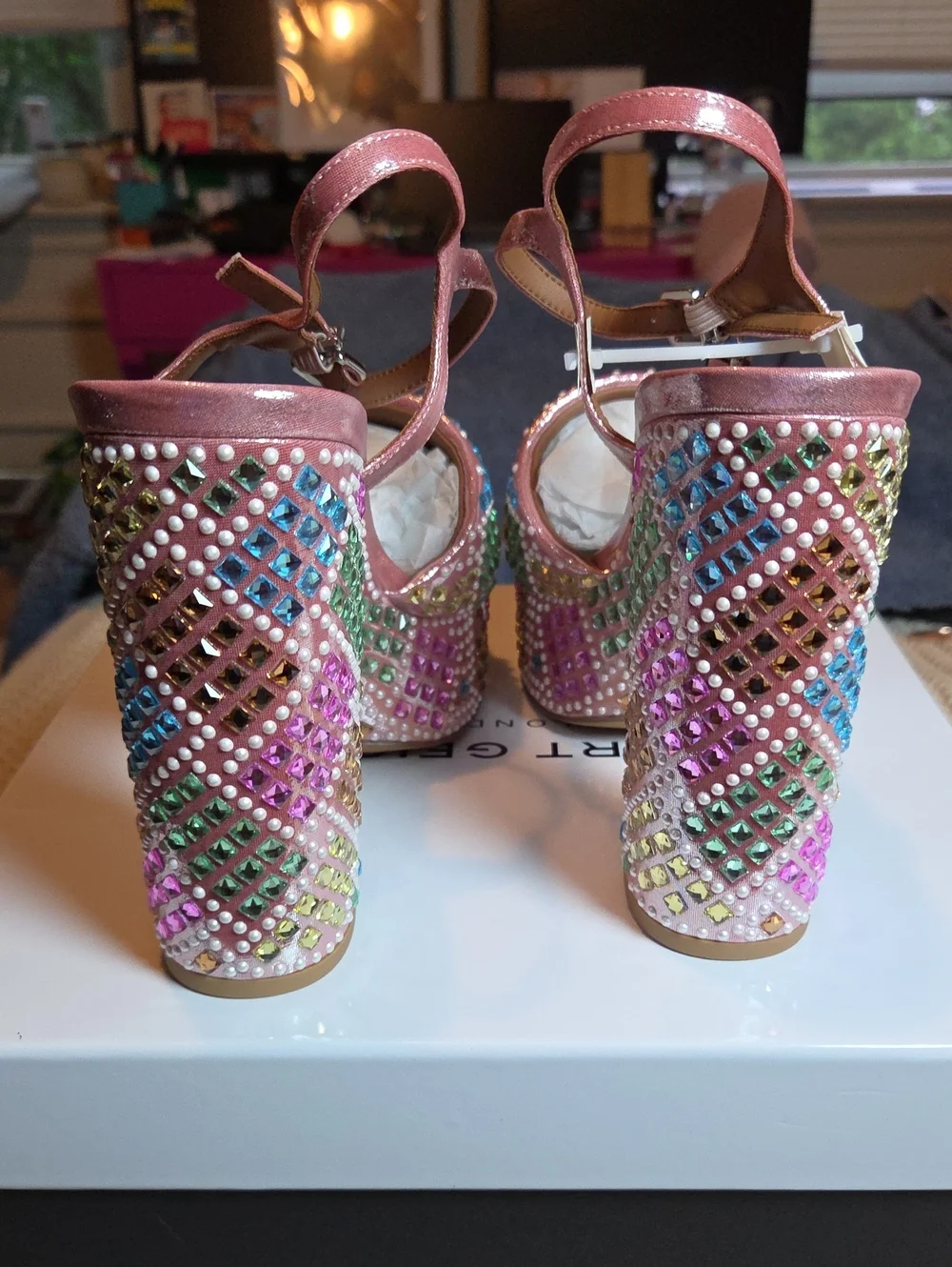 Kurt Geiger London Brixton Platform Heel Sandal Shoe Pink Embellished Sz 9.5